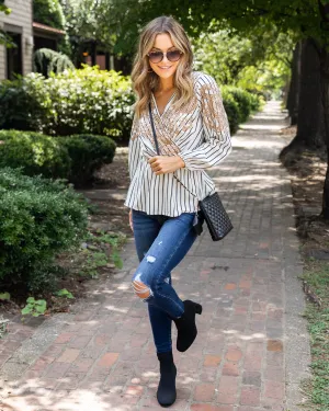 Athena Stripe Crossover Top - Embroidered