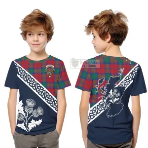 Auchinleck (Affleck) Tartan Kid T-Shirt Featuring Thistle and Scotland Map