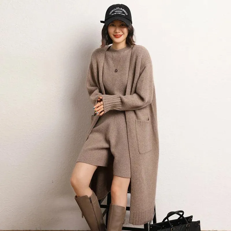 Autumn/Winter Women's 100% Cashmere Thickened V-Neck Cardigan Sweater – Loose, Long, and Stylish Solid Coat