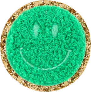 Avocado Glitter Varsity Smiley Face Patch
