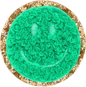 Avocado Mini Glitter Varsity Smiley Face Patch