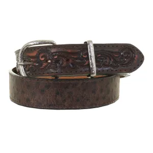 B1119 - Chocolate Vintage Ostrich and Tooled Leather Belt