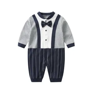 Baby Boy Gentleman Bow Tie Long Sleeve Jumpsuit