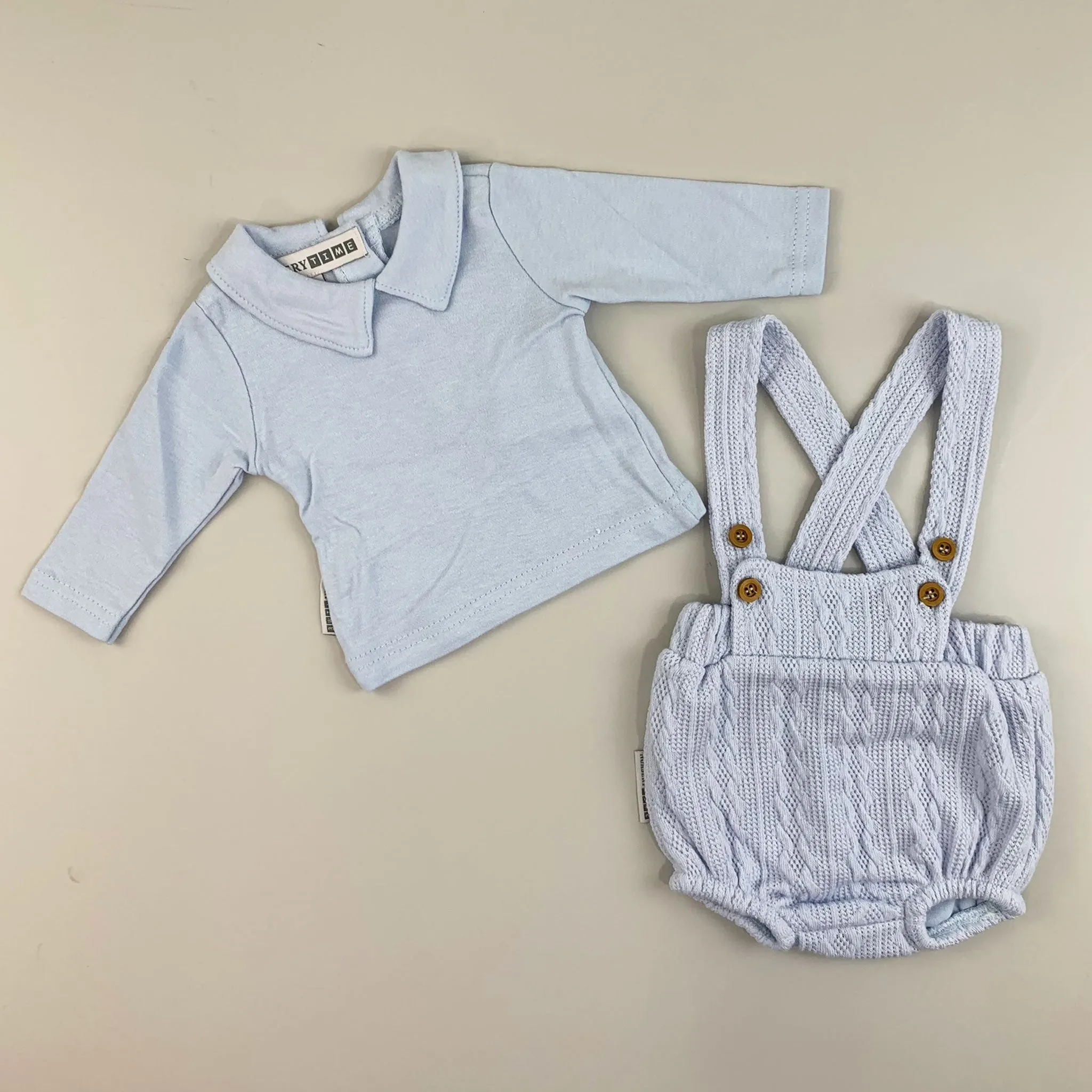 Baby Boys Blue Knitted Outfit - Jam Pants, Braces and Shirt