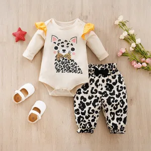 Baby Girl 2-Piece Adorable Prints Onesie with Pants Set (3 Designs)