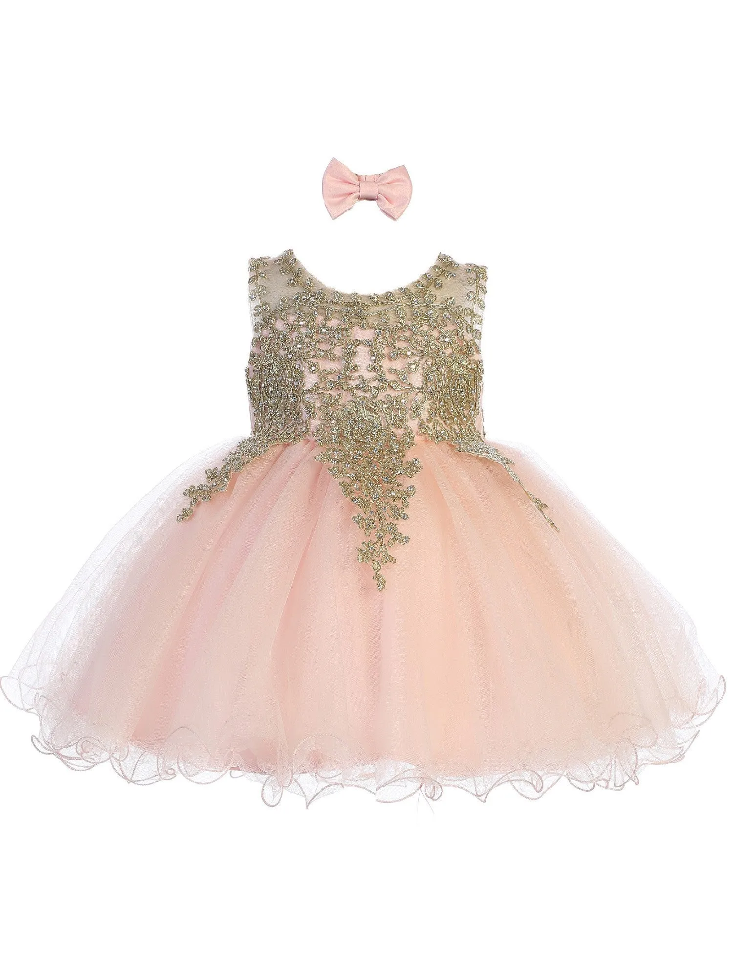 Baby Girls Blush Gold Lace Tulle Short Pageant Easter Dress 6-24M