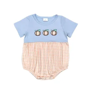 Baby Onesie Romper - Autumn - Pumpkin Applique - Boys Plaid