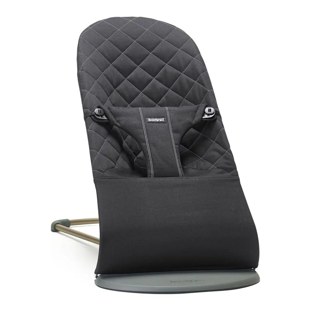 BabyBjorn Bouncer Bliss in Woven Fabric - Classic Quilt, Black on Dark Grey Frame (91104) (Open Box)