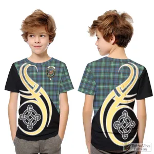 Baillie Ancient Tartan Kid T-Shirt with Family Crest and Celtic Symbol Style