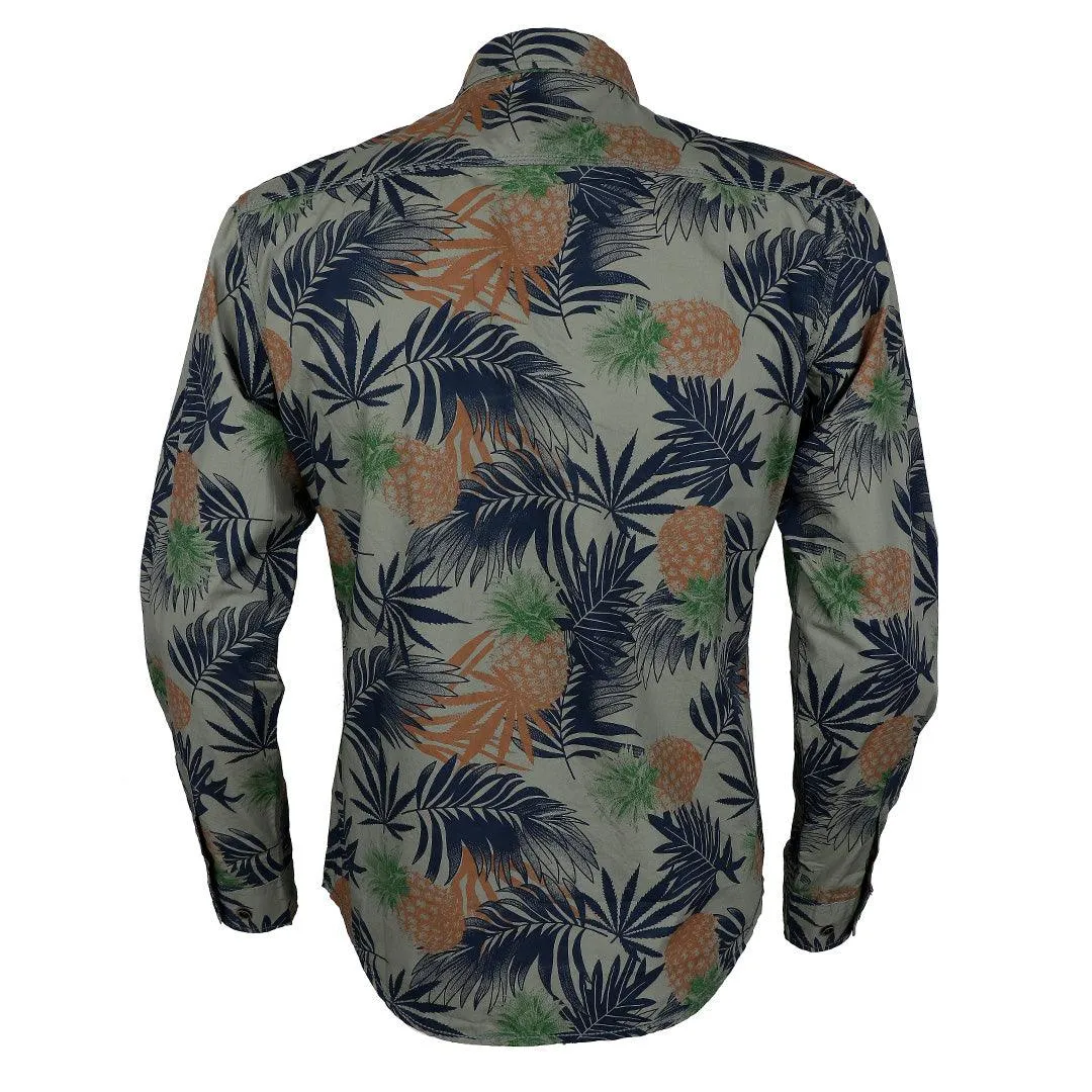 Bajieli Rich Closet Trendy Pineapple Designed Long Sleeve Shirts-Blue