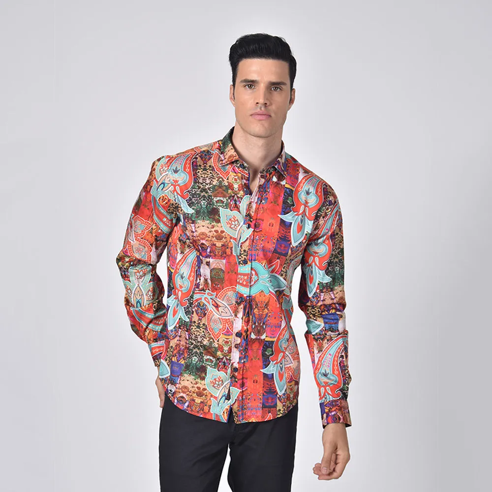 Bali Inspired Print Button Down Shirt