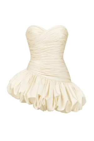 BALLOON DRAPED MINI DRESS IN IVORY WHITE
