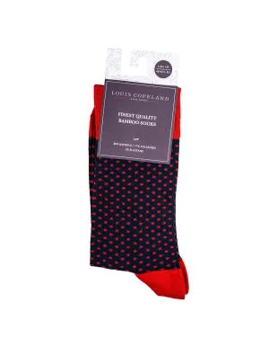Bamboo Dotted Print Socks Navy/red