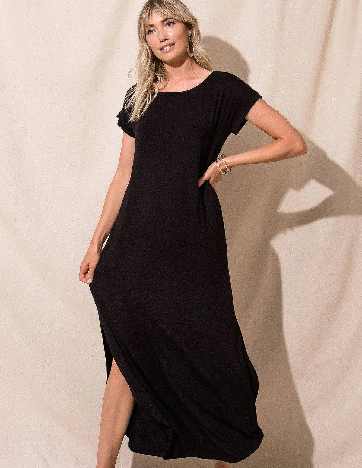 Bamboo Pocket Tee Dress - Small Black Only