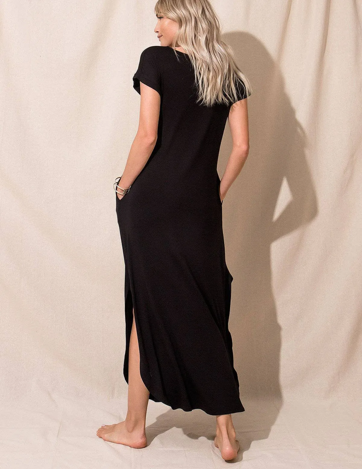 Bamboo Pocket Tee Dress - Small Black Only