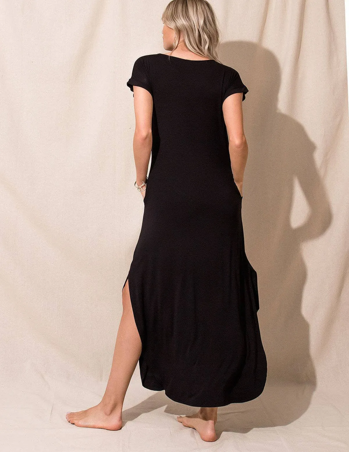 Bamboo Pocket Tee Dress - Small Black Only