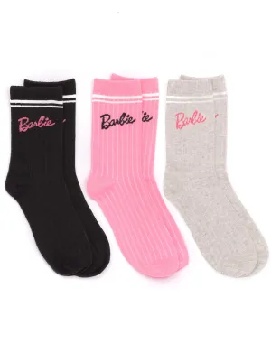 Barbie Embroidery Womens Pink Calf Socks Set of 3