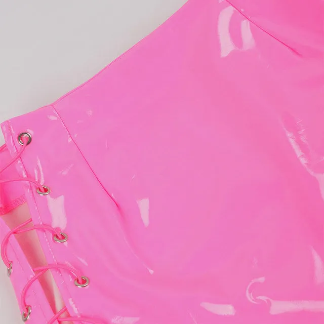 Barbie Latex leather vinyl lace up side mini skirt
