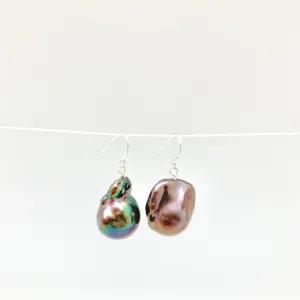 Baroque earrings - silver/peacock