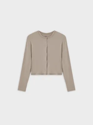 Basic T-Shirt Cropped Cardigan-Tan