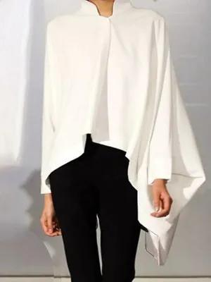 Batwing Sleeves Long Sleeves Solid Color Stand Collar Blouses&Shirts Tops