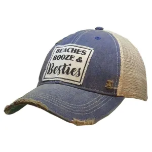 Beaches Booze & Besties Distressed Trucker Hat Baseball Cap