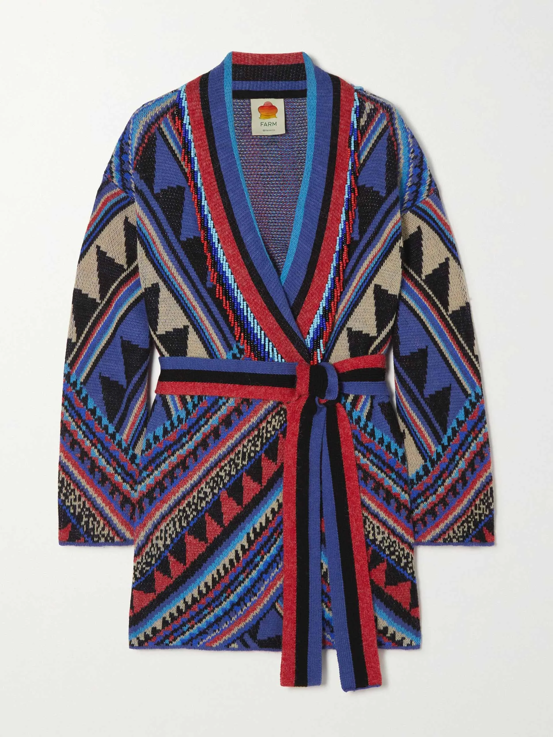 Bead-embellished striped intarsia-knit cardigan