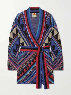Bead-embellished striped intarsia-knit cardigan