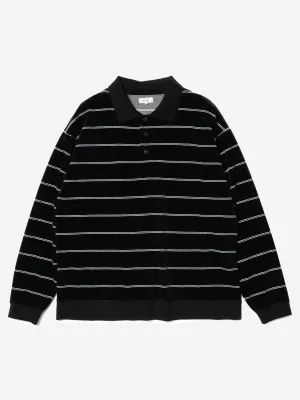 Beams Velor Border Polo - Black