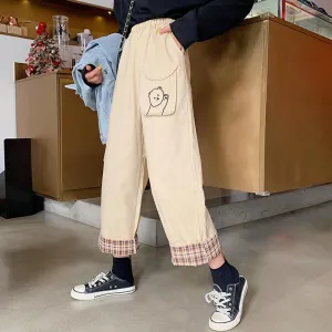 Bear Embroidered Straight-leg Pants