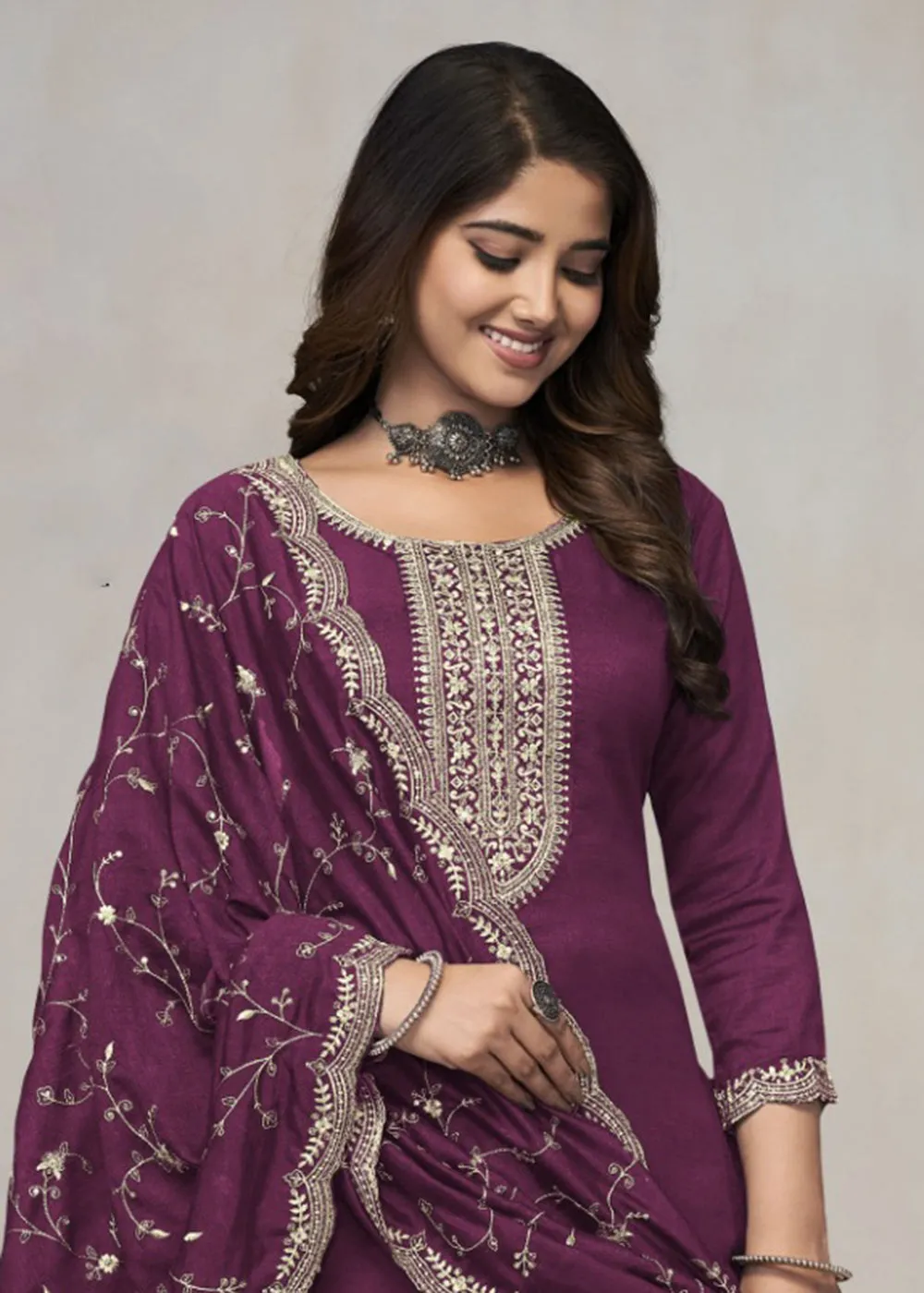 Beautiful Burgundy Vichitra Silk Fancy Salwar Suit