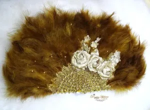 Beautiful Gold Feather Flower Design Feather Hand fan wedding African Traditional engagement
