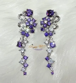 Beautiful Purple Crystal Silver Cocktail Party Evening Earring Jewellery For Ladies