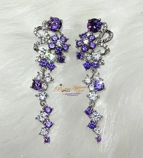 Beautiful Purple Crystal Silver Cocktail Party Evening Earring Jewellery For Ladies