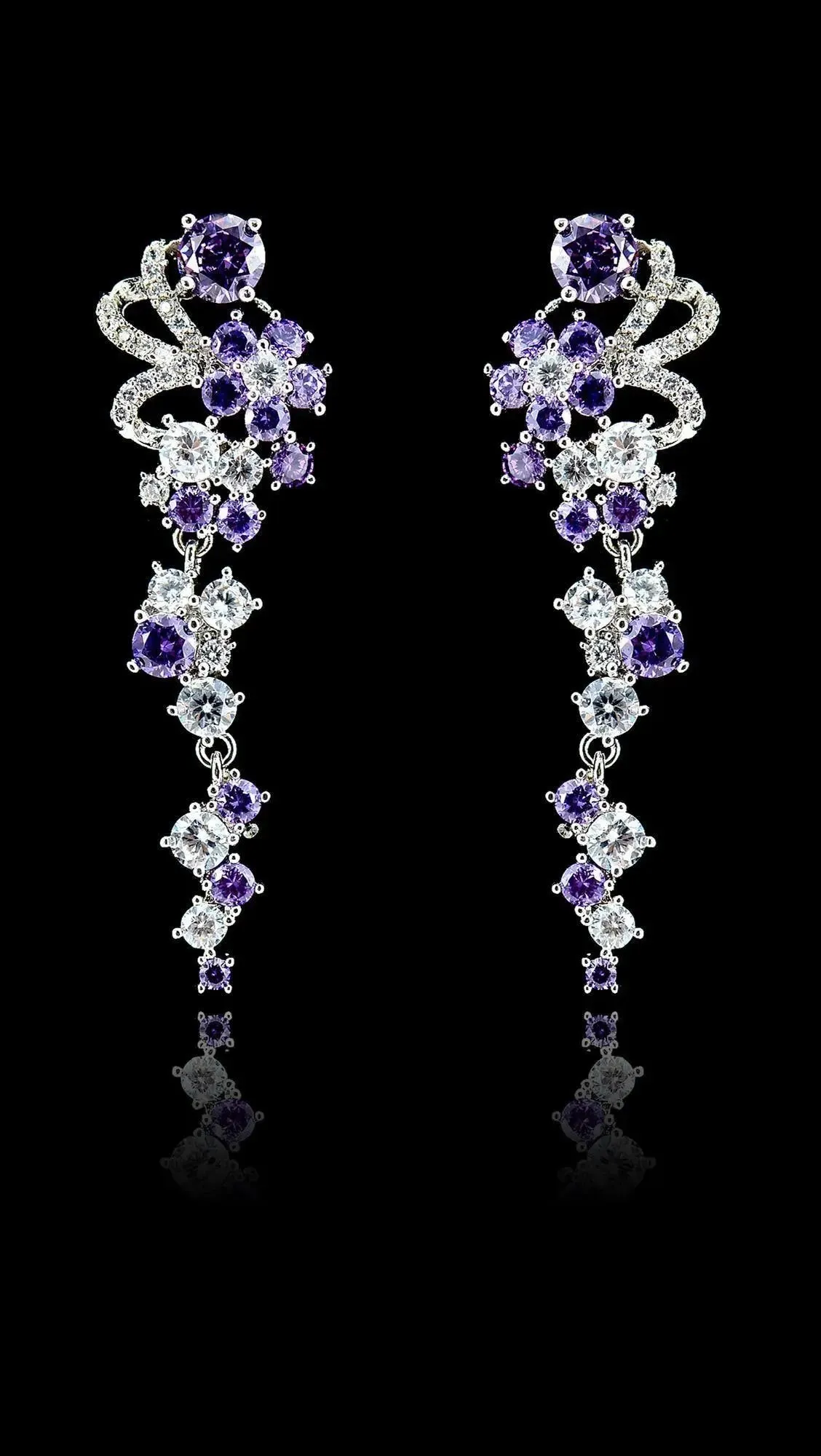 Beautiful Purple Crystal Silver Cocktail Party Evening Earring Jewellery For Ladies