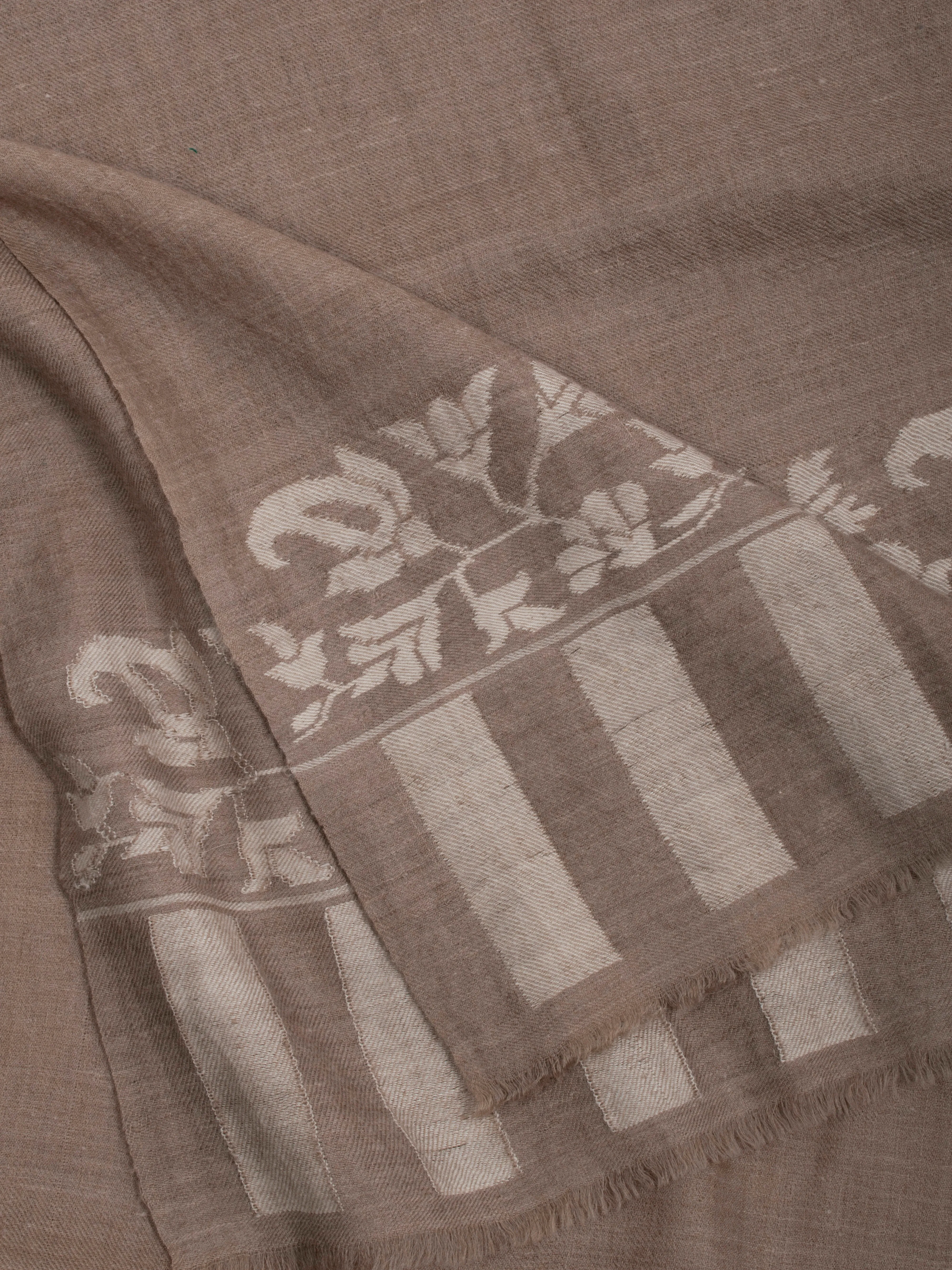 Beige and White Handmade Kani Cashmere Scarf