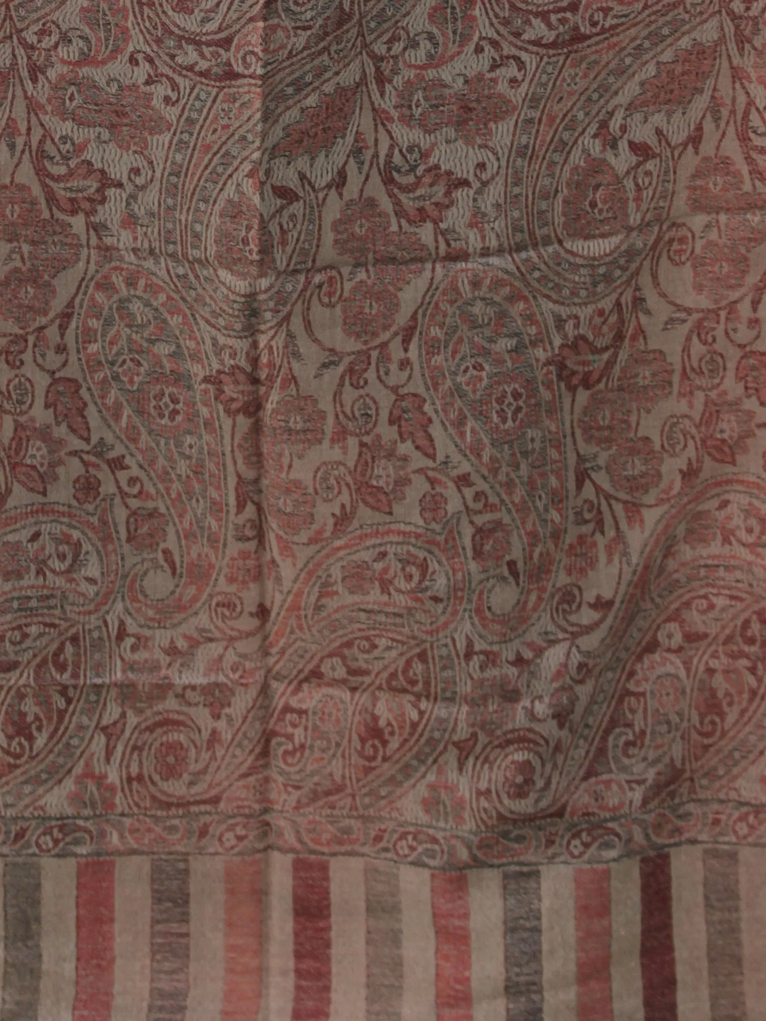 Beige Brown Maroon Pure Cashmere Wool Jamavar Stole  - S200559