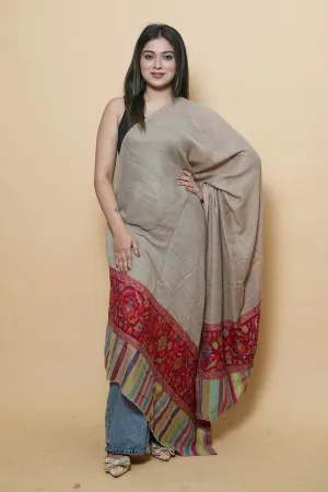Beige  Colour Kani Shawl With Kani Style Bold And Dense Border Gives Rich And beautiful Look.