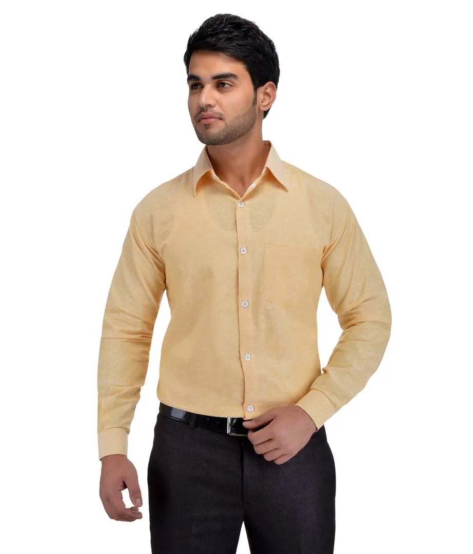 Beige Cotton Regular Fit Formal Shirt