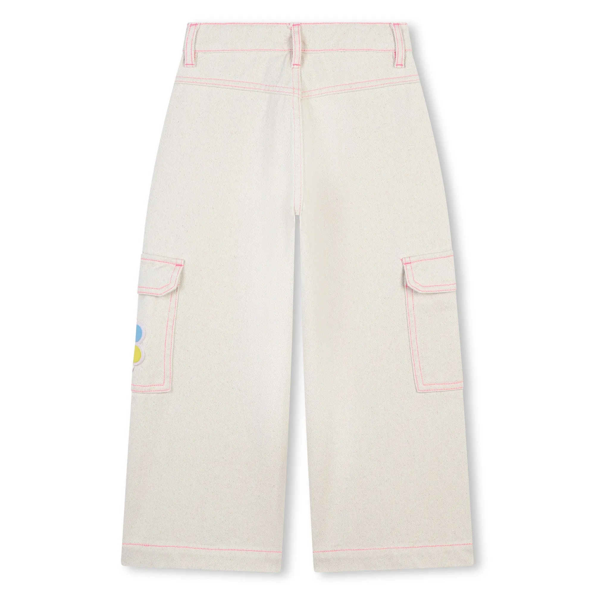Beige Floral Denim Cargo Pants