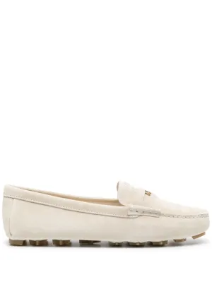 Beige gold detailing loafers