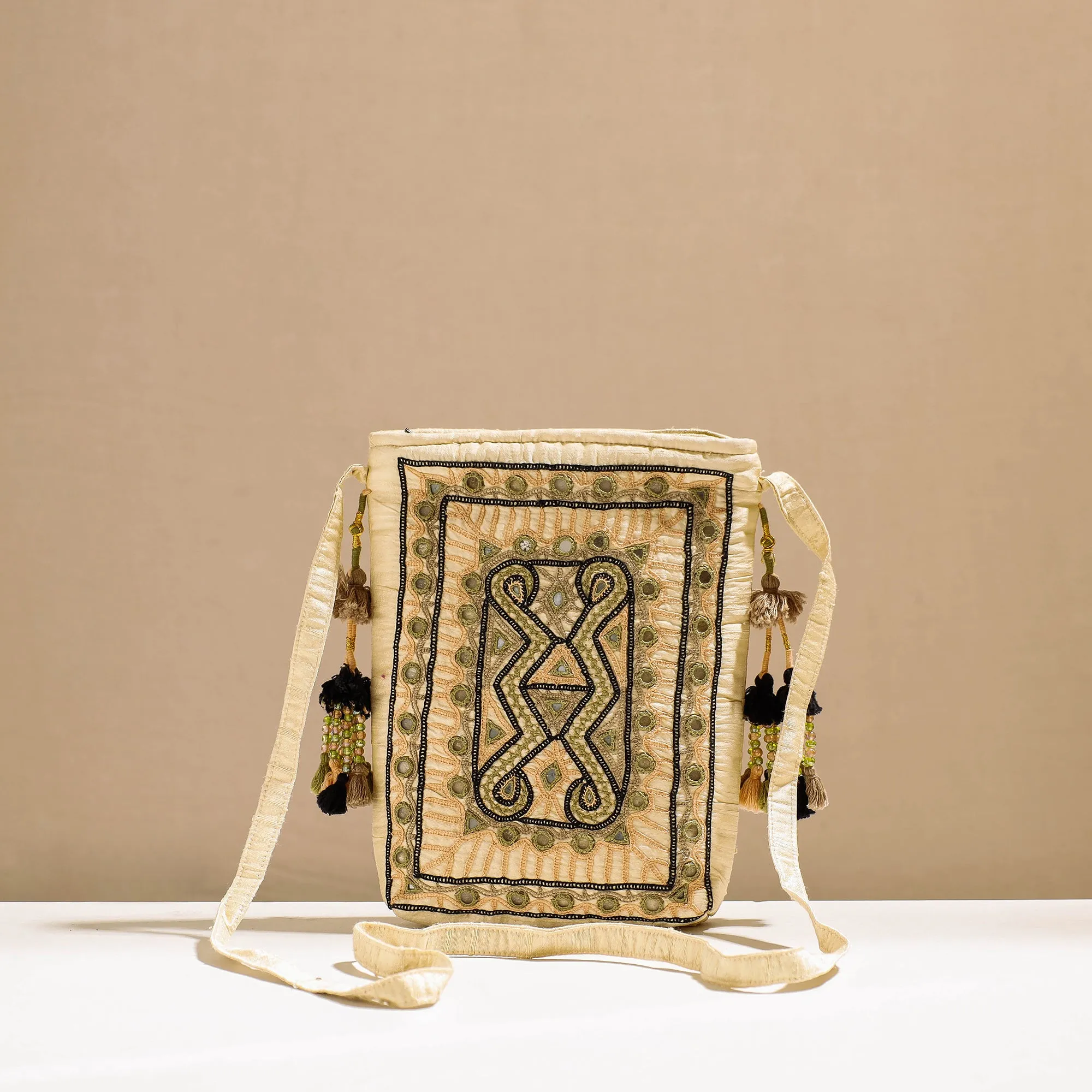 Beige - Kala Raksha Rabari Hand Embroidery Sling Bag