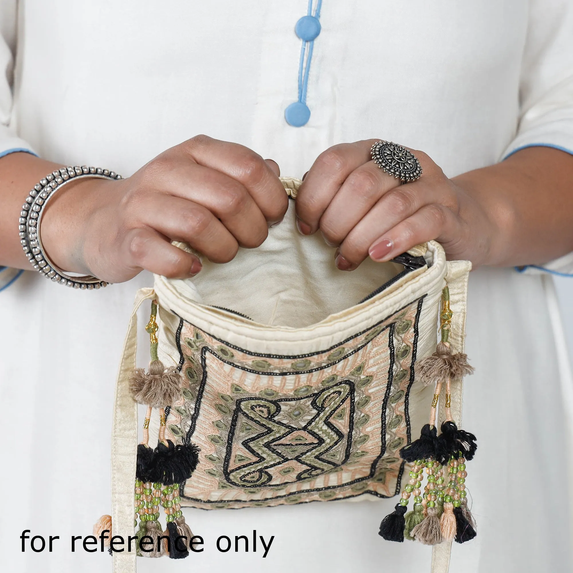 Beige - Kala Raksha Rabari Hand Embroidery Sling Bag
