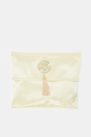 Beige Prayer Mat With Bag And Rosary Set (3 Piece)