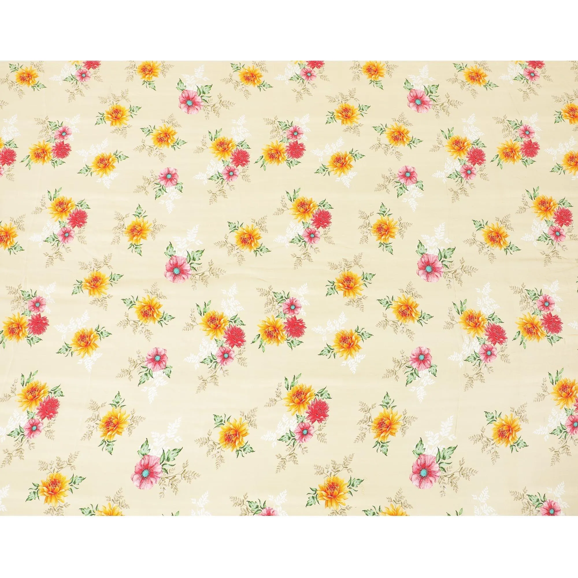 Beige premium pure silk crepe fabric with multicolor print in floral design-D9397
