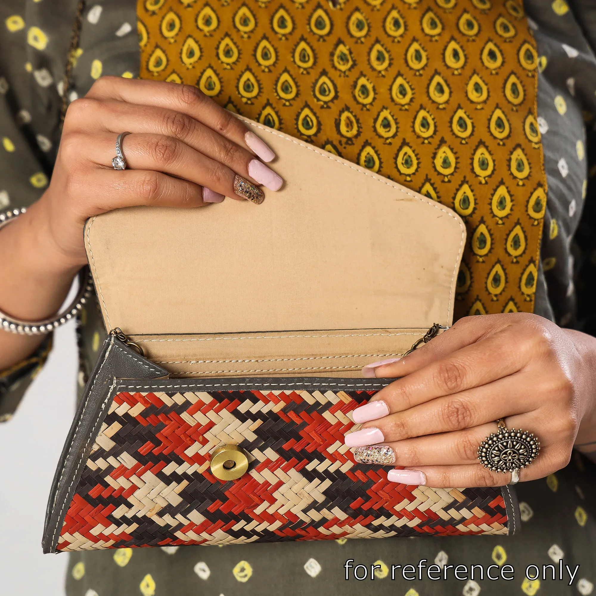 Beige - Sitalpati शीतल पाटी Grass Handwoven Sling Bag with Leather Flap