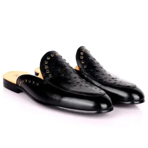 Berlut Elegant Gold Dotted Designed Black Half Leather Shoe