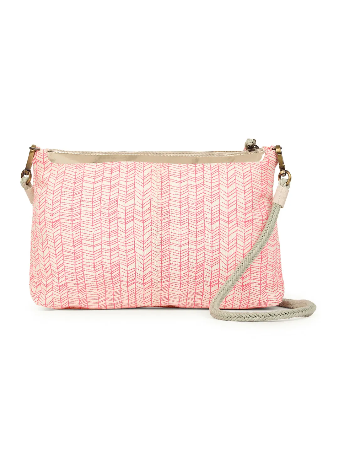 Berrylush Women Pink & White Geometric Printed Canvas Detachable Sling Strap Small Clutch/Sling Bag