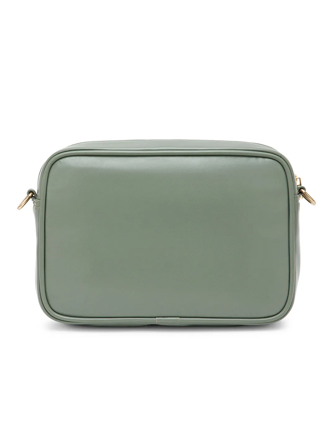Berrylush Women Solid Green Synthetic Leather Geometric Detachable Strap Zipper-Up Embellished Sling Bag