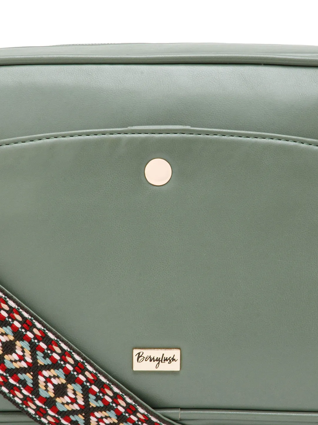 Berrylush Women Solid Green Synthetic Leather Geometric Detachable Strap Zipper-Up Embellished Sling Bag
